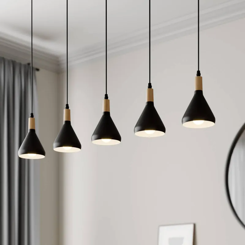 Lampa wisząca Lindby Arina, 100 cm, czarna, 5-punktowa
