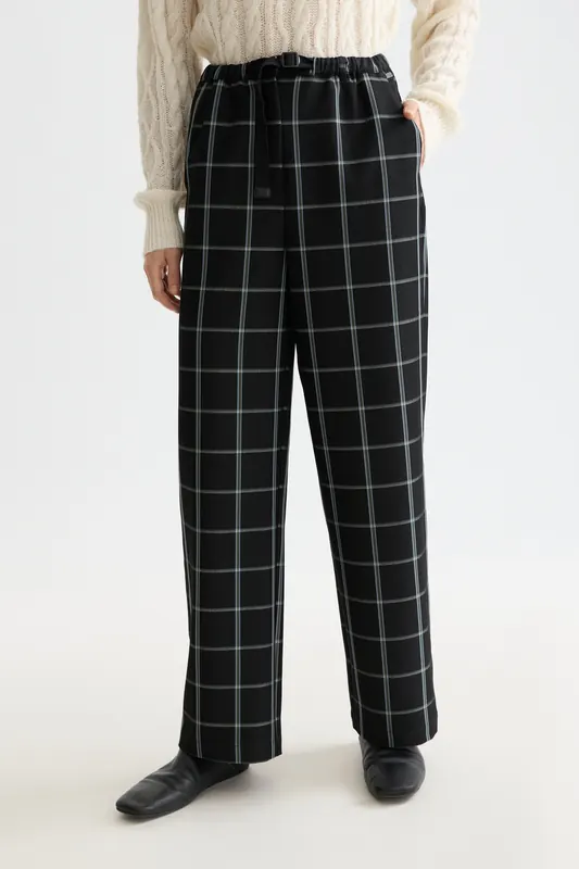 Scotch & Soda Ezra - High Rise Drawstring Pant Meteorite Window Pane Check Maat: XL | Wijde Broeken Outlet | Dames | Zwart