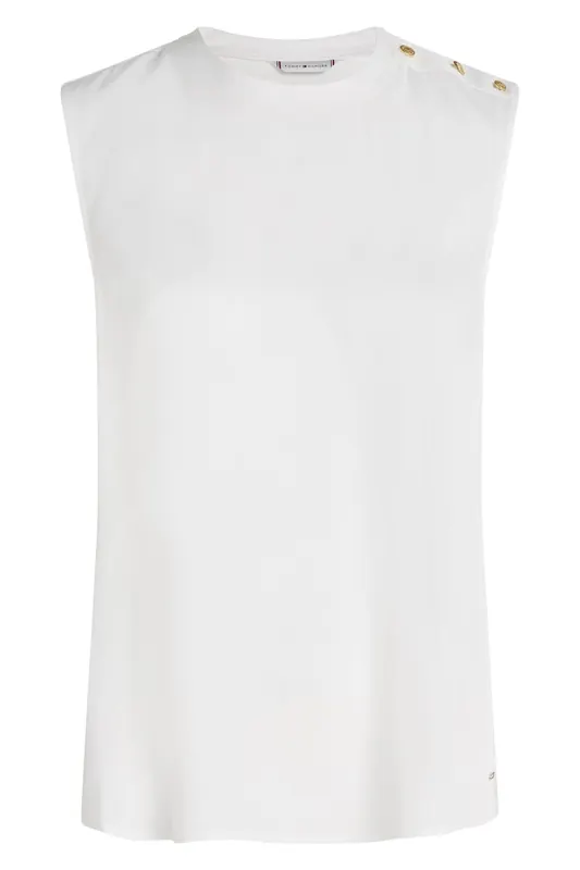 Tommy Hilfiger Gold Button Sleeve Top Ecru Maat: 44 | Mouwloze Tops Outlet | Dames | Ecru