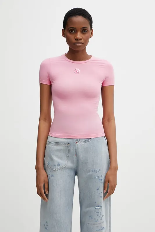 Marine Serre Pearl Logo T-shirt bawełniany z elastanem damski