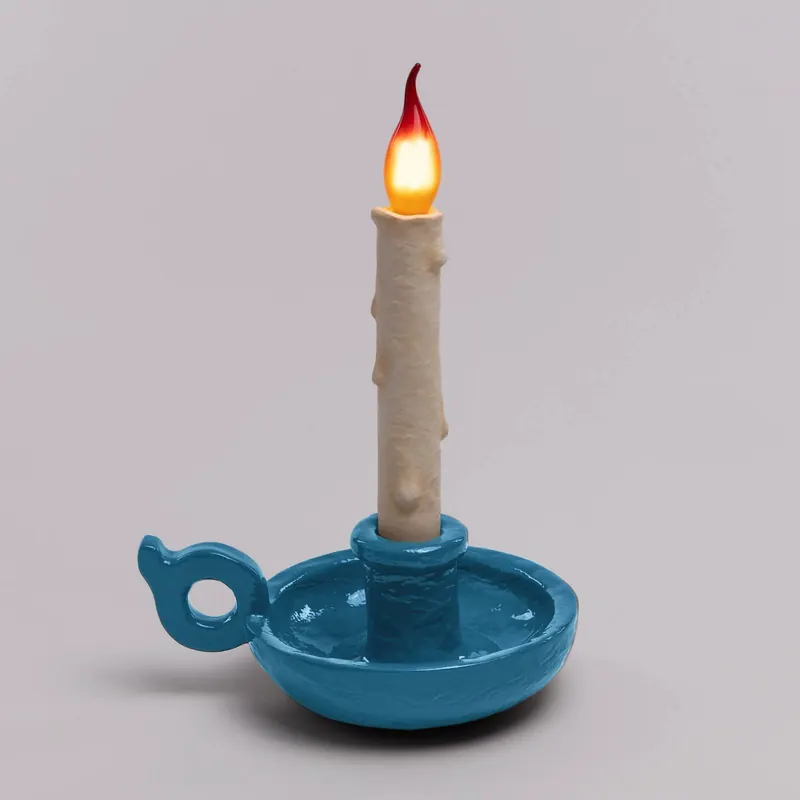 Lampa stołowa LED Grimm Bugia świeca niebieska