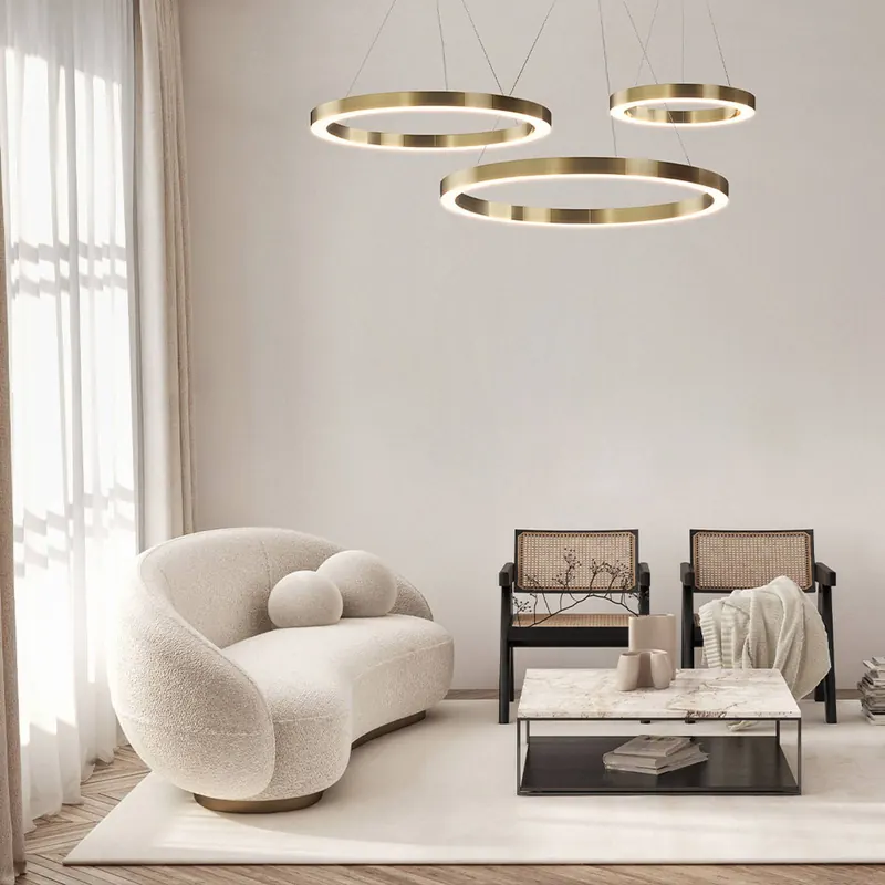 Lampa wisząca LED Maytoni Saturno, kształt pierścienia, mosiądz
