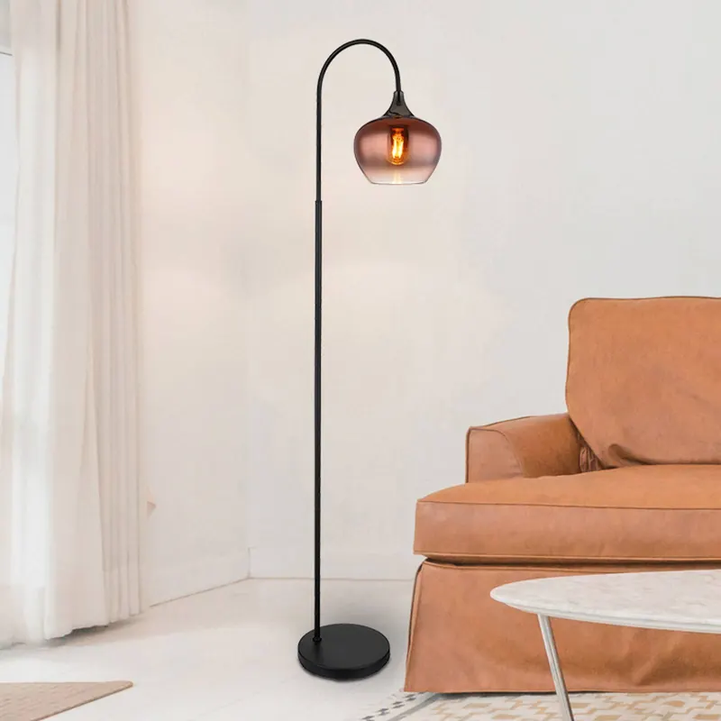 Lampa stojąca Maxy, miedziano-czarna, szklana, wysokość 150 cm, E27