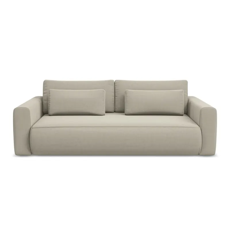 Beżowa aksamitna rozkładana/ze schowkiem sofa 238 cm Kapua – Makamii
