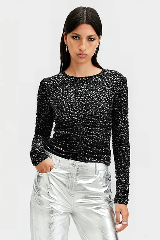 AllSaints Eris Leppo Top Black Maat: 8 | Longsleeves Outlet | Dames | Zwart