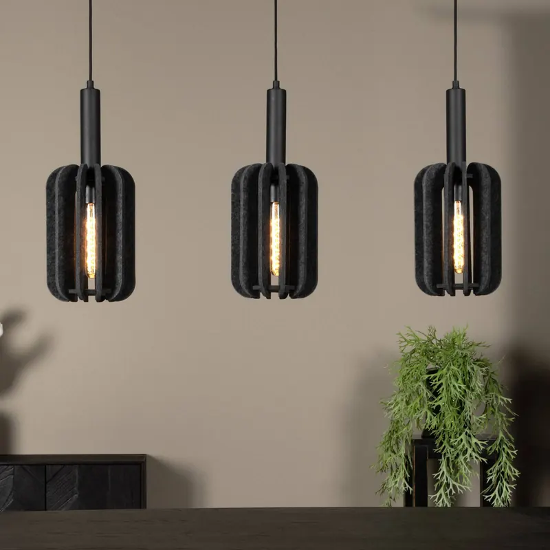 Lampa wisząca tekstylna Rafal, szara, kątowa, 3-punktowa