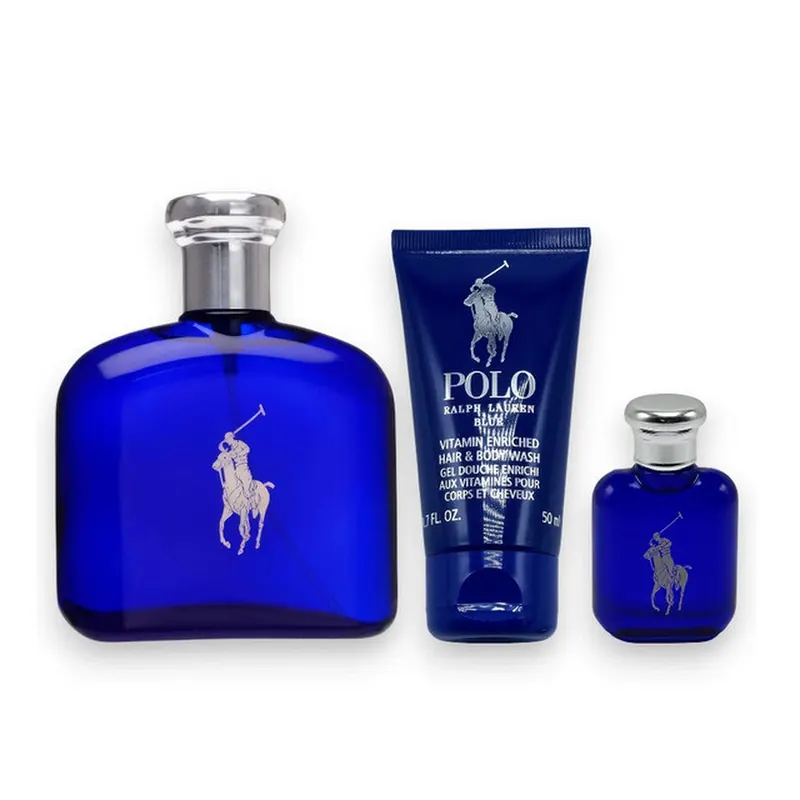 Ralph lauren Zestaw Ralph Lauren: Polo Blue Eau De Parfum dla mężczyzn 125 ml + Polo Blue żel pod prysznic do skóry wszystkich typów 75 ml + Polo Blue