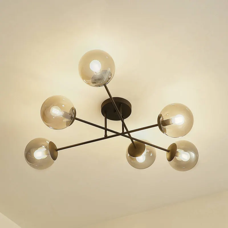 Lampa sufitowa Lindby Isamer, dymny szary, Ø 80 cm, kula ziemska