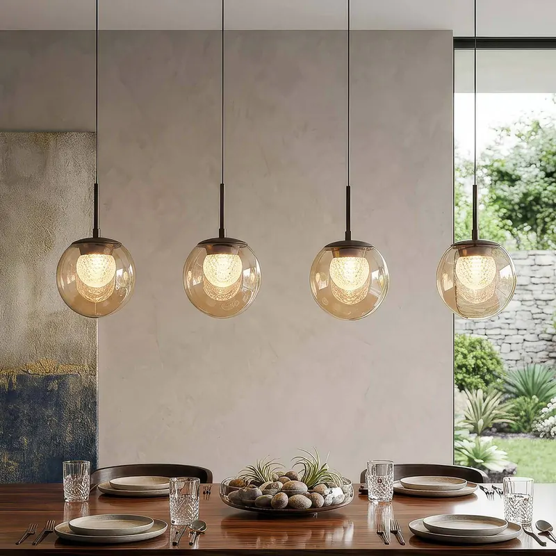 Żyrandol LED Solis, 4-punktowy, długi, brązowy, szkło, 2 700 K