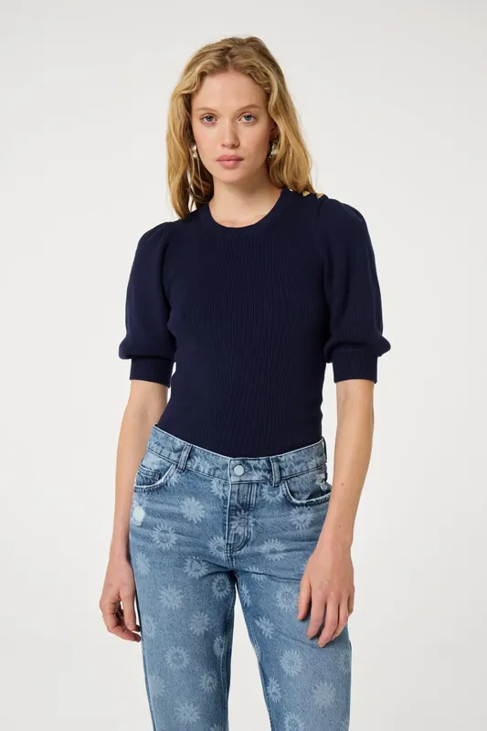 Fabienne Chapot Lillian Short Sleeve Pullover After Midnight Blue Maat: XL | Sweaters Outlet | Dames | Blauw
