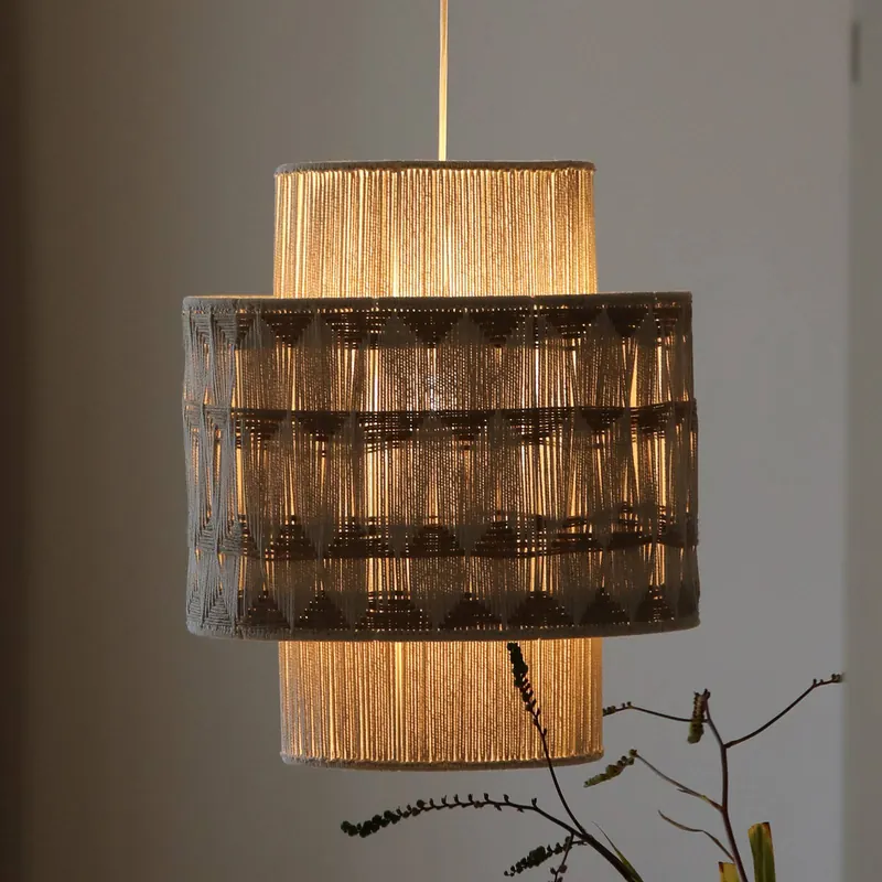 Lampa wisząca Ano, Ø 45 cm, tekstylna, beżowo-brązowa