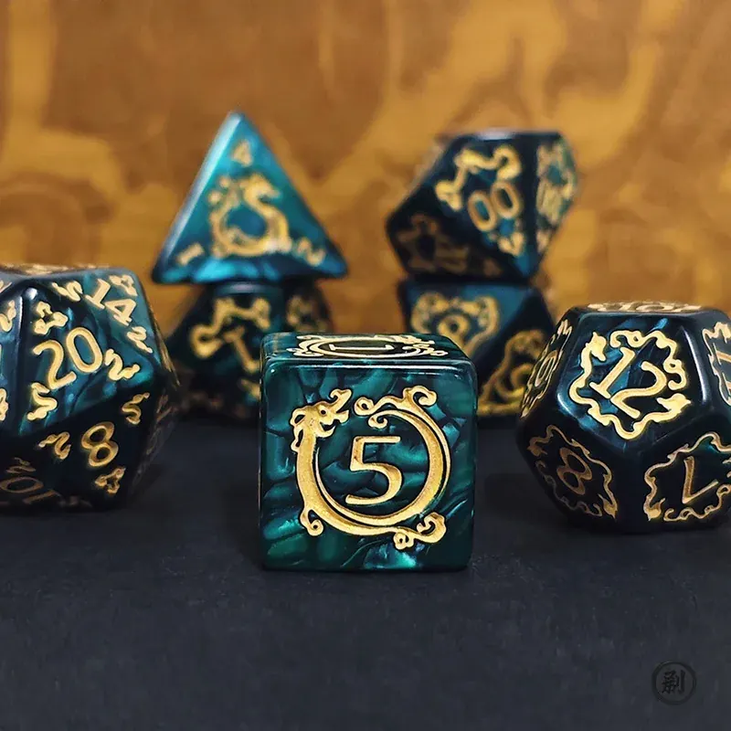 7 szt. Kostek do D&D, 7 szt./zestaw, Wzór Smoka, Wielościenne Kostki do Gier Fabularnych D&D TRPG, Kostki do Gier Planszowych, Na Prezent, Akcesoria Rozrywkowe