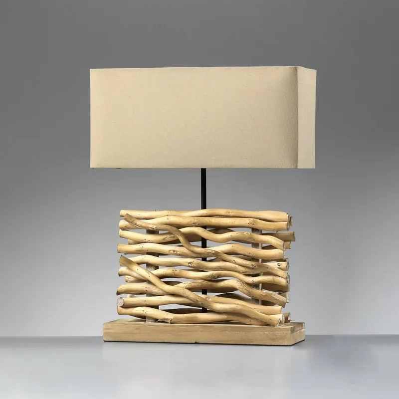 Lampa stołowa Marica, abażur z tkaniny i drewno, wysokość 50 cm