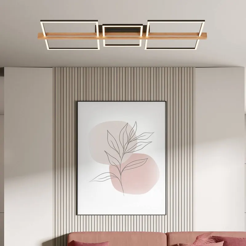 Lampa sufitowa LED Moldura, 108 x 35 cm, drewno, metal, czarna
