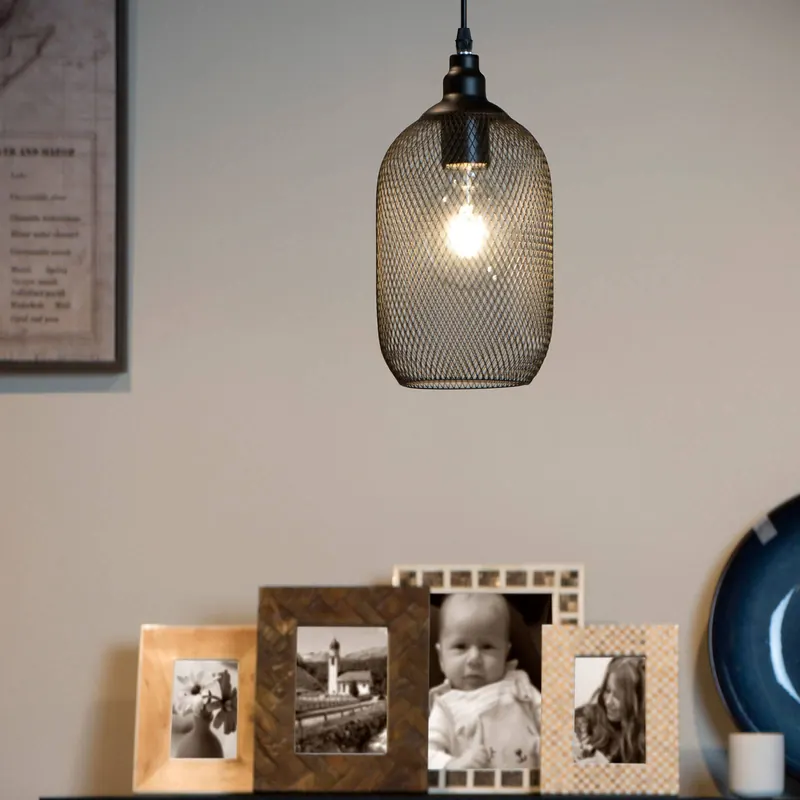Lampa wisząca Mesh, 1-punktowa, czarna, Ø 15 cm