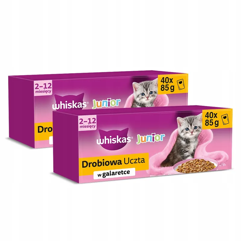 Zestaw 2X Karma Mokra Dla Kociąt Whiskas Drobiowa Uczta W Galaretce -40x85G