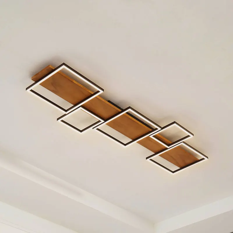 Lampa sufitowa LED Lindby Galad, czarny, drewno, 5-punktowa, 140 cm