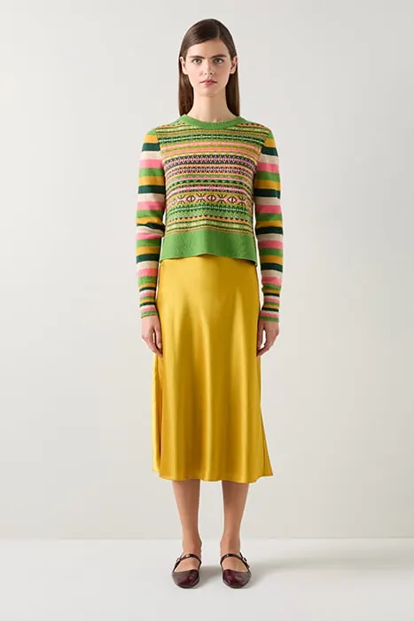 LK Bennett Blythe Satin Midi Skirt Olive Maat: 10 | Midi Rokken Outlet | Dames | Goud