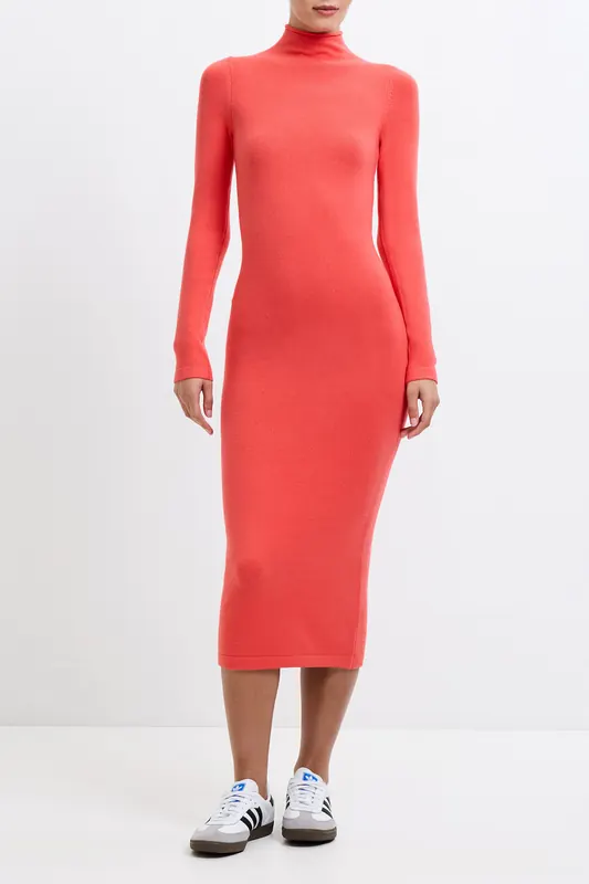 French Connection Babysoft Roll Nk Dress Cayenne Red Maat: S | Midi Jurken Outlet | Dames | Blauw