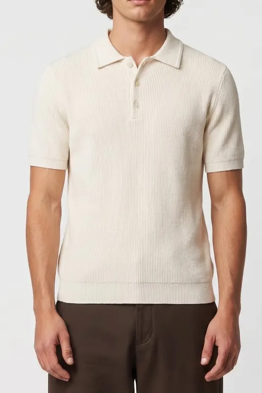 Reiss Linen Blend Button Polo Stone Maat: XL | Poloshirts Outlet | Heren | Beige