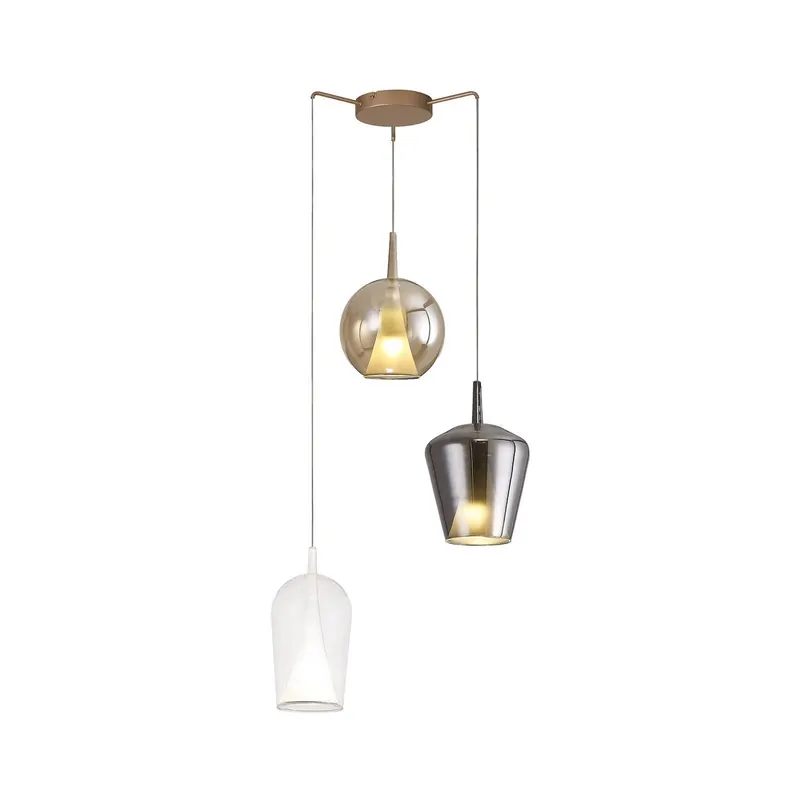 Lampa wisząca Elsa, szklana, 3-punktowa, przezroczysta, brąz, chrom