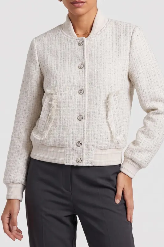 GUESS  Eco New Gloria Tweed Bom Cream White Multi Maat: M | Bomberjacks Outlet | Dames | Wit
