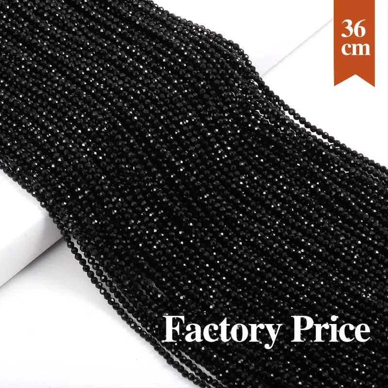 10 pasm Naturalny czarny Spinel Małe koraliki 2mm 3mm Fasetowane okrągłe szklane kamienie dystansowe Bransoletka z koralików DIY Biżuteria Naszyjnik