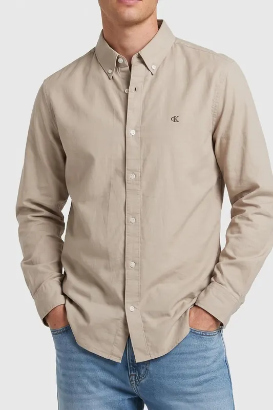 Calvin Klein Ls Solid Oxford Classic Shirt Ancient Marble Maat: XL | Casual Overhemden Outlet | Heren | Beige