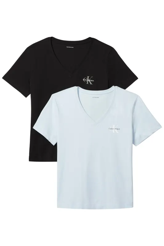 Calvin Klein 2-pack V-neck T-shirts Plein Air/black Maat: S | Tops Outlet | Dames | Blauw