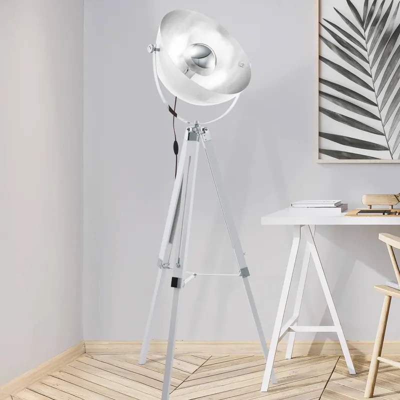 Lampa podłogowa Covaleda trójnóg biała/srebrna