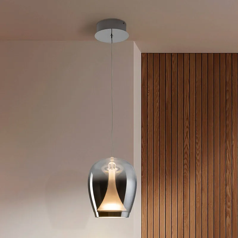 Żyrandol LED Suspiro, Ø 18 cm, kolor chrom/szary dymny, szkło
