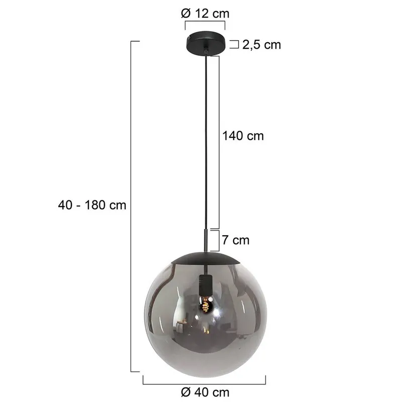 Żyrandol Bollique, czarny, Ø 40 cm, szkło, 1-punktowa, kulista