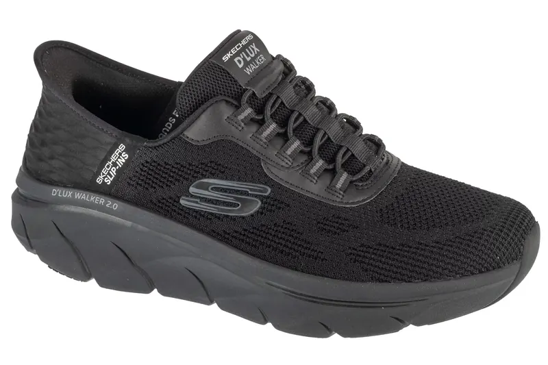 Skechers Slip-ins: D'Lux Walker 2.0 - Rezinate 232446-BBK, Męskie, Czarne, buty sneakers, przewiewna siateczka, rozmiar: 47,5