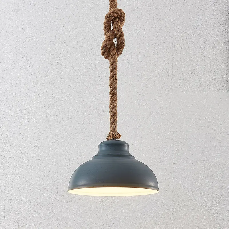 Lampa wisząca Lindby Chaby, Ø 29 cm, 1-punktowa, metal, lina