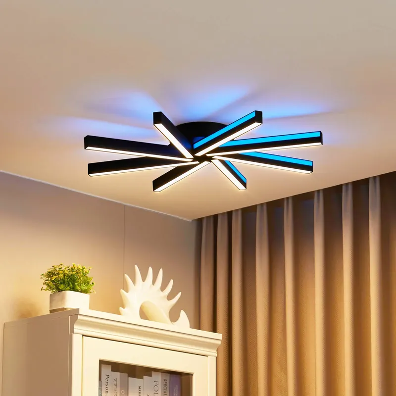 Lucande Smart LED-lampa sufitowa Tjado, Ø70 cm, czarny, RGBW