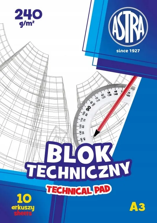 Blok techniczny Astra A3 240g 10 arkuszy biały papier do rysunku i prac
