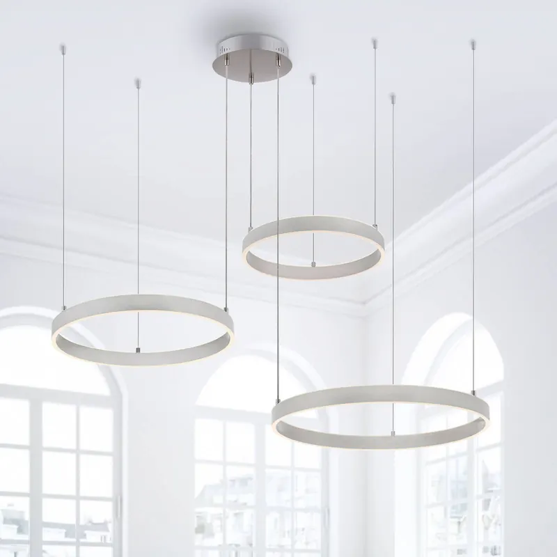Żyrandol LED Lilluti, srebrna, żelazo, aluminium, 3 pierścienie