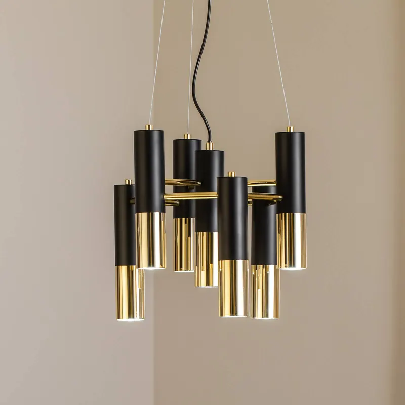 Lampa wisząca Orino, czarna/złota, metal, 7-punktowa, GU10