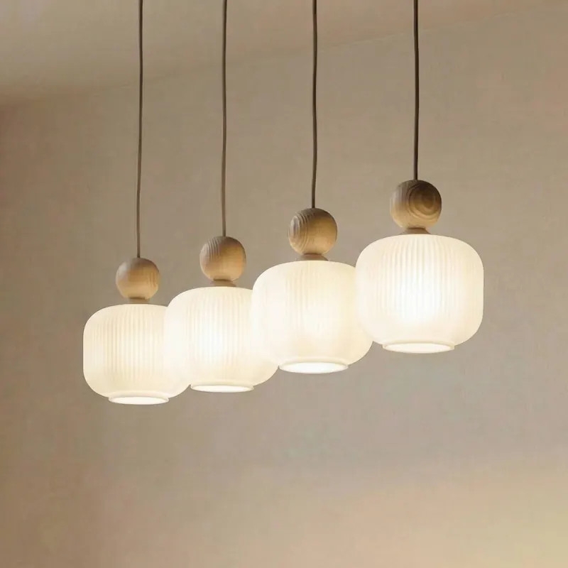 Lampa wisząca Ballo, 4-punktowa, beżowa, szkło, długość 80 cm