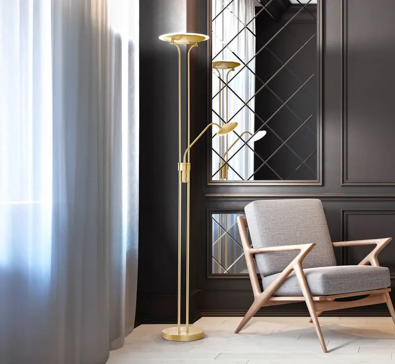 Lampa stojąca LED Tallri mosiężna wysokość 180 cm 2-punktowa CCT Touchdim