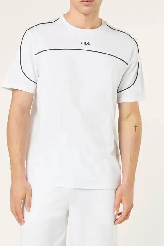 FILA Settimelo Relaxed Contrast Piping T-shirt Bright White Maat: M | Basic T-Shirts Outlet | Heren | Wit