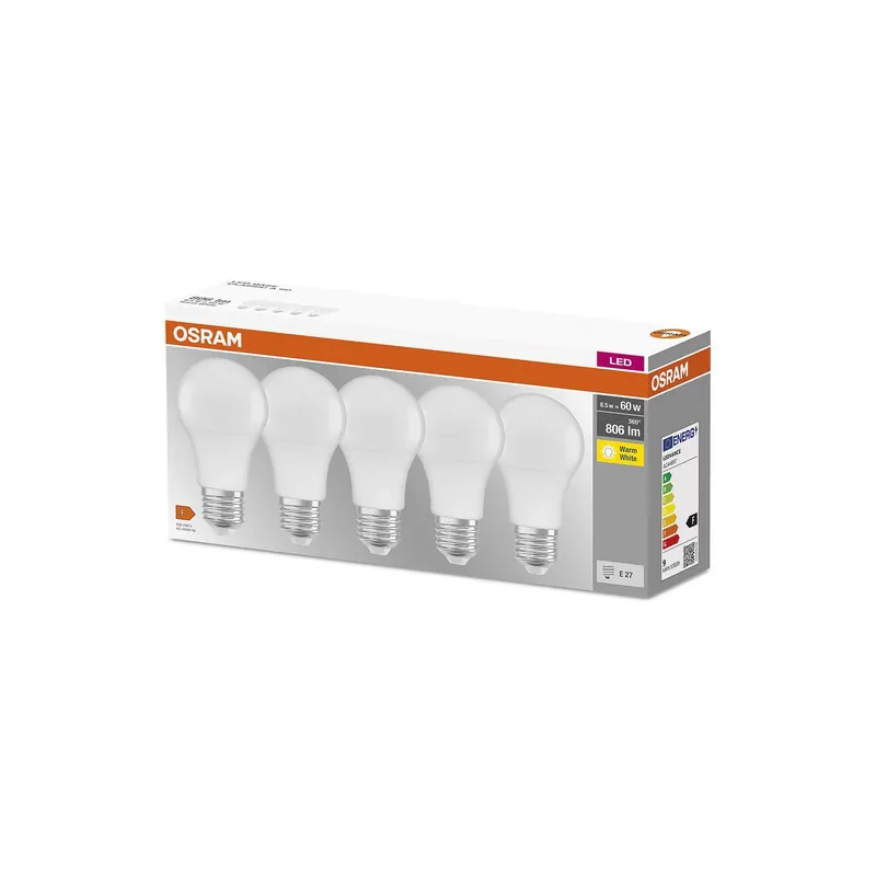 Żarówka LED OSRAM Base Classic A E27 8,5 W 806 lm, zestaw 5 sztuk