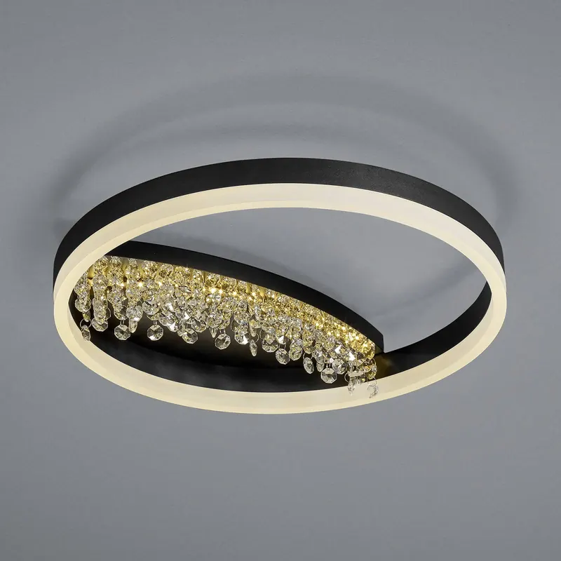 Lampa sufitowa LED Dana z kryształowym dekorem, czarna