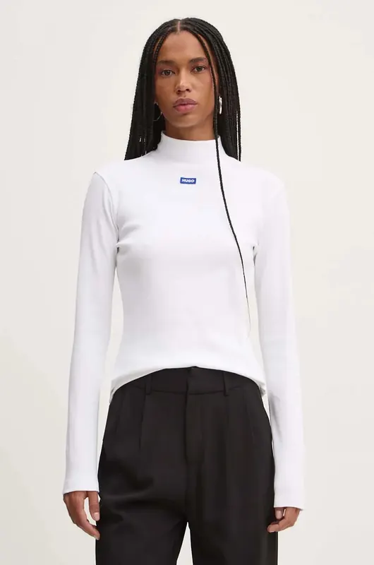 HUGO Blue longsleeve damski bawełniany z elastanem Easy Longsleeve_B