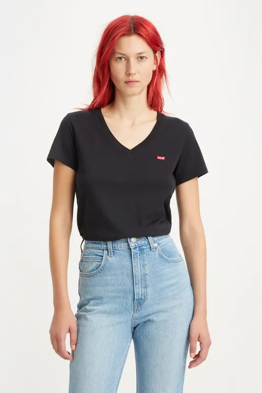 Levi's Perfect V-neck Tee Black Maat: M | Tops Outlet | Dames | Zwart