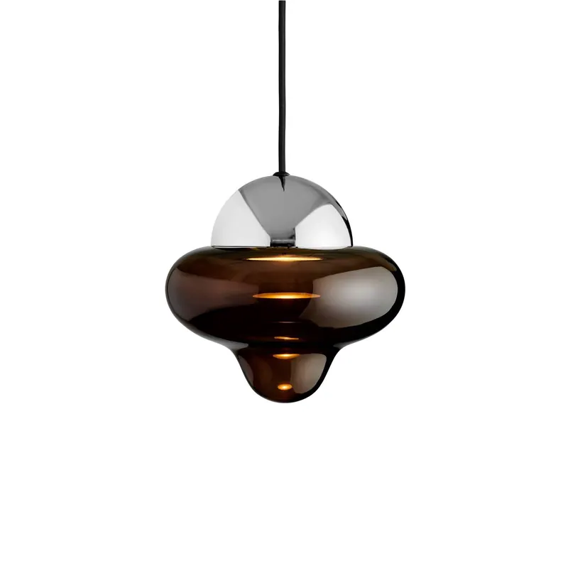 Żyrandol LED Nutty, brązowa / chromowana, Ø 18,5 cm, szkło