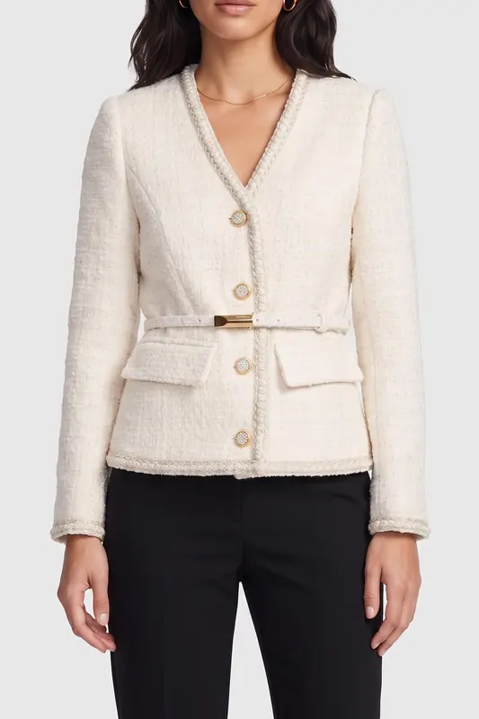 GUESS Sue Belted Blazer Macadamia Multi Maat: 38 | Blazers Outlet | Dames | Ecru