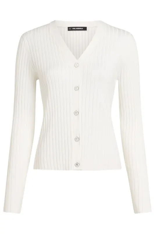 Karl Lagerfeld K Button Knit Cardigan Snow White Maat: S | Cardigans Outlet | Dames | Wit