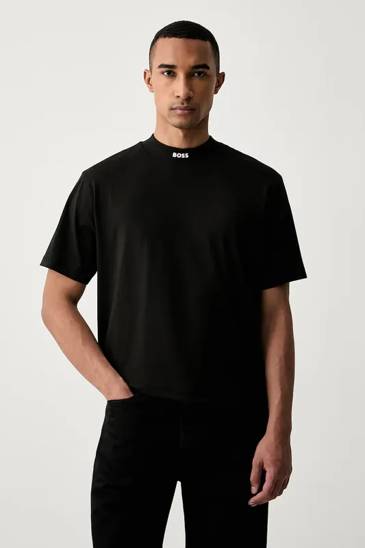 BOSS Green T-shirt męski bawełniany z elastanem Tee Collar