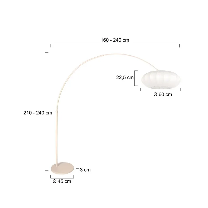 Lampa podłogowa łukowa Sparkled Light kremowo-biała, 240 cm, jedwab